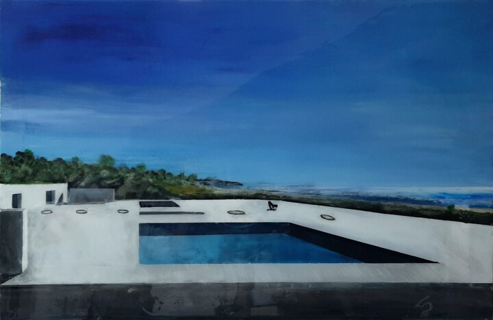 Painting titled "Swimming pool in Ca…" by Ana Del Castillo Ibarrola, Original Artwork, Pigments