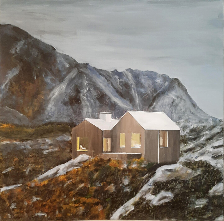 Malerei mit dem Titel "cabin in Lofoten" von Ana Del Castillo Ibarrola, Original-Kunstwerk, Pigmente
