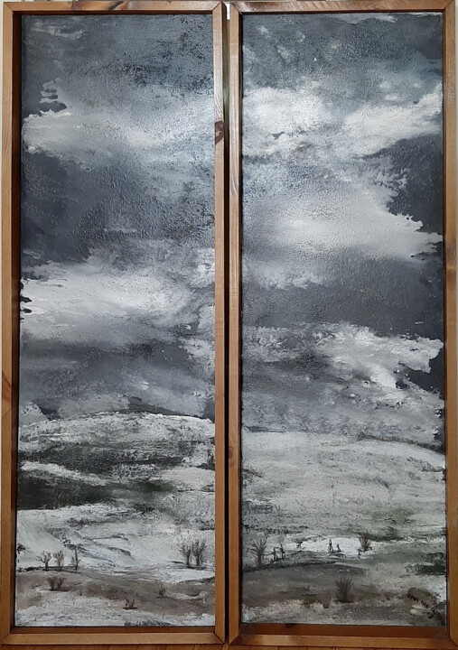 Painting titled "Gudar mountains" by Ana Del Castillo Ibarrola, Original Artwork, Pigments Mounted on Wood Stretcher frame