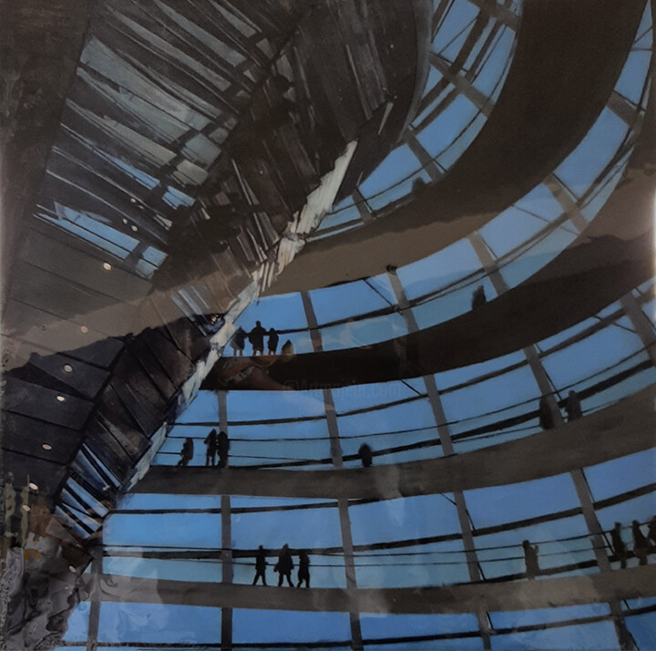 Malarstwo zatytułowany „Reichstag in blue” autorstwa Ana Del Castillo Ibarrola, Oryginalna praca, Akryl