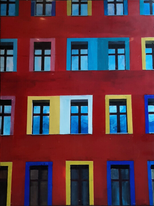 Schilderij getiteld "The red house" door Ana Del Castillo Ibarrola, Origineel Kunstwerk, Acryl