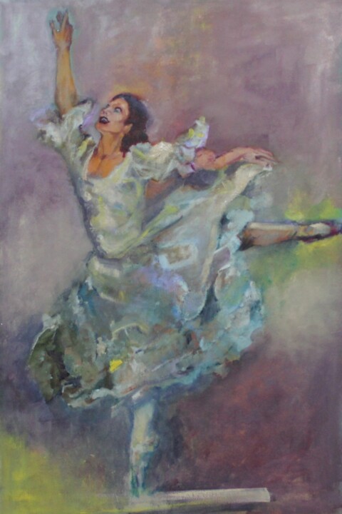 Painting titled "Bailarina I" by Ana Maria Fernandes (A.fe), Original Artwork, Oil Mounted on Wood Stretcher frame