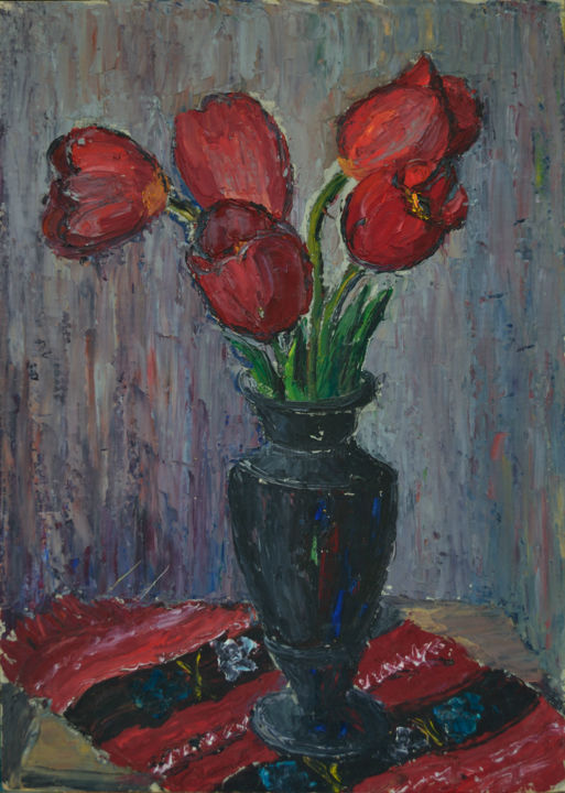 Painting titled "Flori 42/ Flowers 42" by Maria Franculescu, Original Artwork