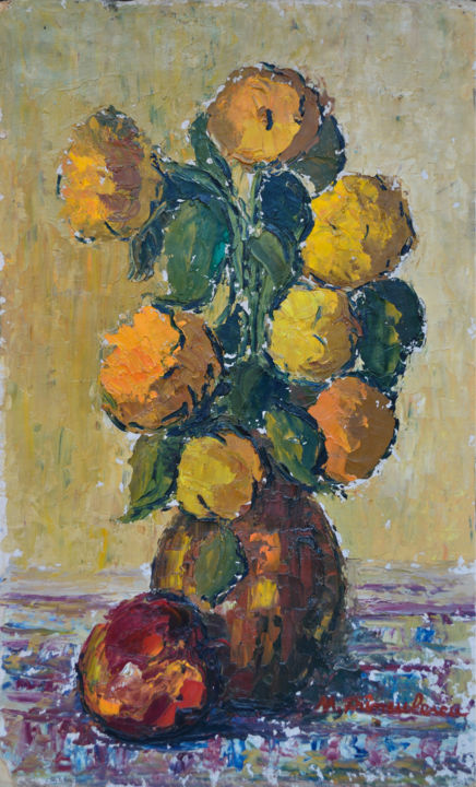 Painting titled "Flori 45/ Flowers 45" by Maria Franculescu, Original Artwork