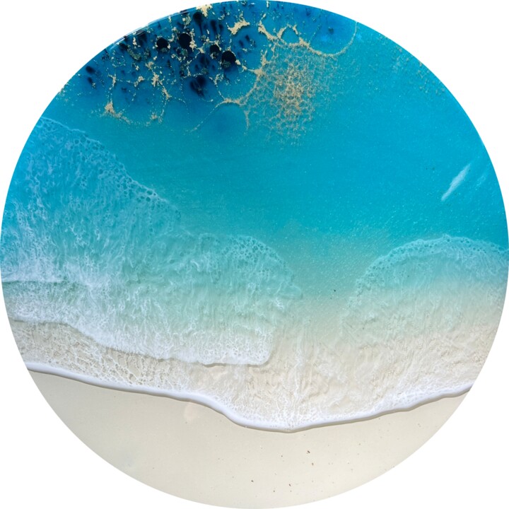 Painting titled "Round ocean" by Ana Hefco, Original Artwork, Acrylic Mounted on Wood Panel