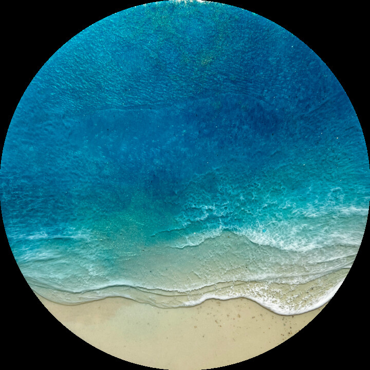 Painting titled "Round Ocean #83" by Ana Hefco, Original Artwork, Acrylic Mounted on Wood Panel