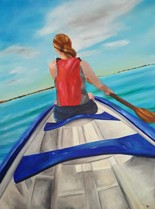 Painting titled "Summer Canoeing" by Ana Isabel Neto, Original Artwork, Acrylic