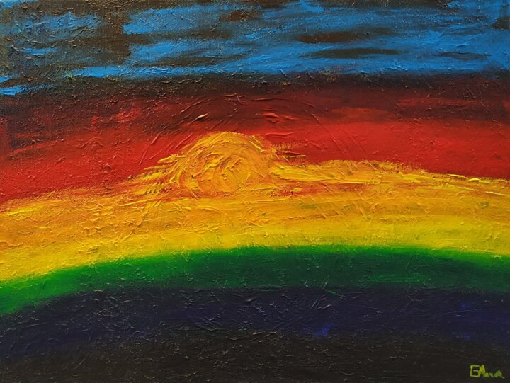 Painting titled "Sunset" by Ana Maria Guta, Original Artwork, Acrylic Mounted on Wood Stretcher frame