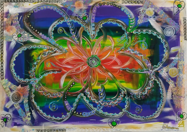 Картина под названием "living mandala" - Ana Maria Guta, Подлинное произведение искусства, Акрил Установлен на Деревянная ра…