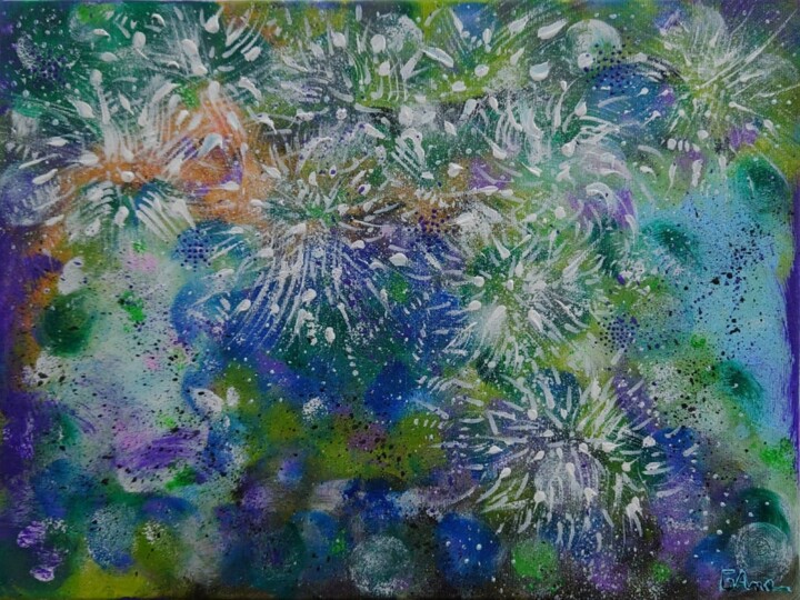 Painting titled "fireworks inside" by Ana Maria Guta, Original Artwork, Acrylic Mounted on Wood Stretcher frame