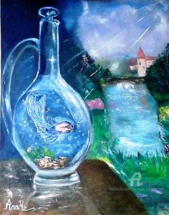 Painting titled "Le poisson" by Ana Maria Rodriguez (AnaRz), Original Artwork, Oil