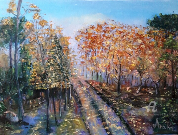 Painting titled "Escapade en automne" by Ana Maria Rodriguez (AnaRz), Original Artwork, Oil