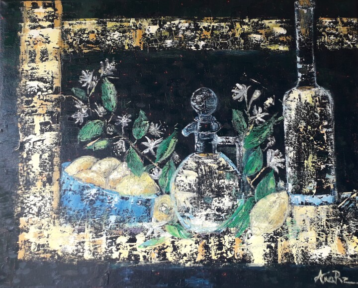 Painting titled "Citrons et Limoncel…" by Ana Maria Rodriguez (AnaRz), Original Artwork, Oil