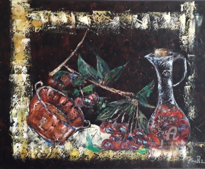 Peinture intitulée "Liqueur de cerises" par Ana Maria Rodriguez (AnaRz), Œuvre d'art originale, Huile