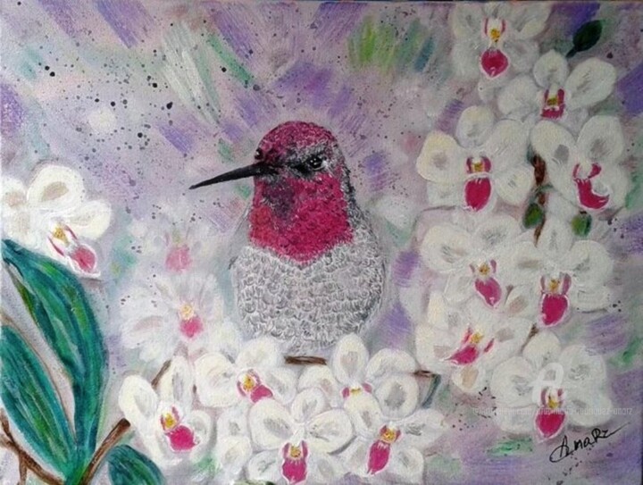 Painting titled "Le colibri et l'orc…" by Ana Maria Rodriguez (AnaRz), Original Artwork, Acrylic