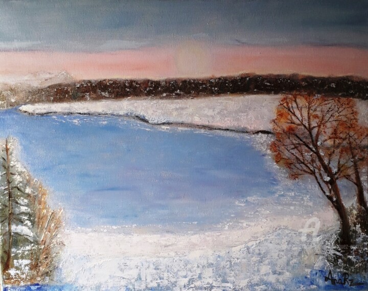 Painting titled "Hiver en Alaska" by Ana Maria Rodriguez (AnaRz), Original Artwork, Oil