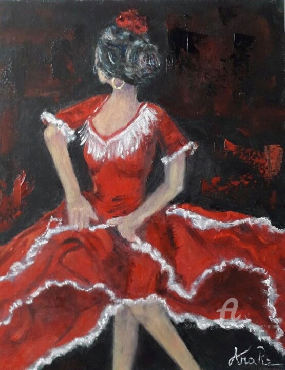 Painting titled "Danceuse Flamenco 1" by Ana Maria Rodriguez (AnaRz), Original Artwork, Oil