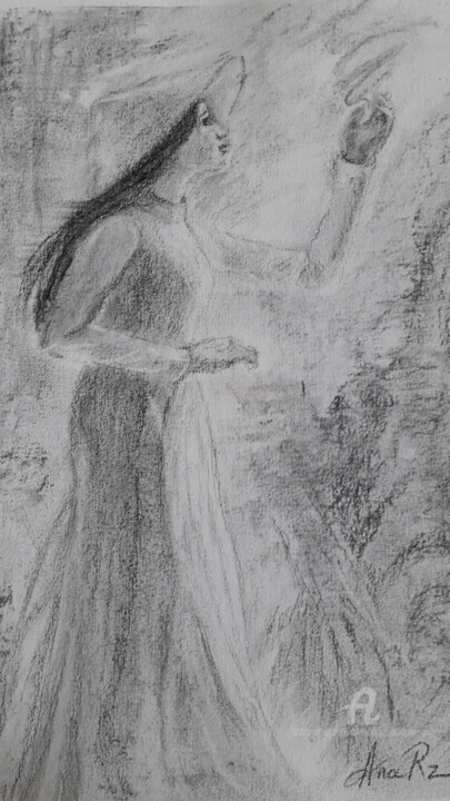 Painting titled "La jolie vitnamienne" by Ana Maria Rodriguez (AnaRz), Original Artwork, Charcoal