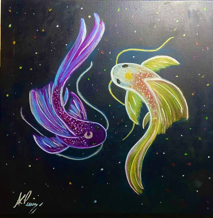 Malerei mit dem Titel "Yin Yang- moon sun" von Ana Livia Perin Costa (naliviz Art), Original-Kunstwerk, Acryl Auf Keilrahmen…