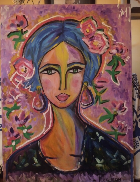 Painting titled "VESTIDA DE LUZ" by Ana Petra León, Original Artwork, Acrylic Mounted on Wood Stretcher frame