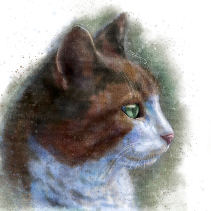 Digital Arts titled "Study - Calico" by Ana Ribeiro (Ana Ribeiro Illustration), Original Artwork, Digital Painting