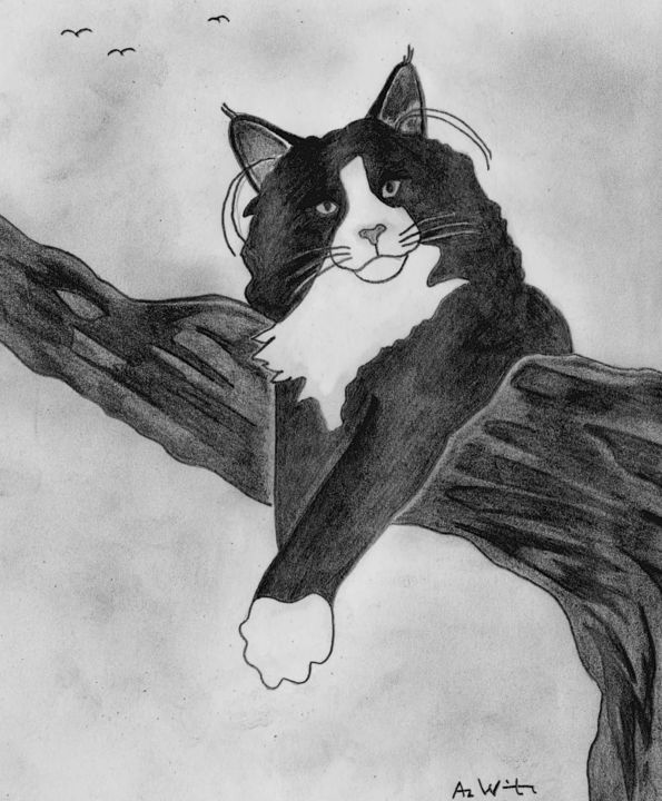 Dessin intitulée "The rebel Cat" par Ana Winter, Œuvre d'art originale, Graphite