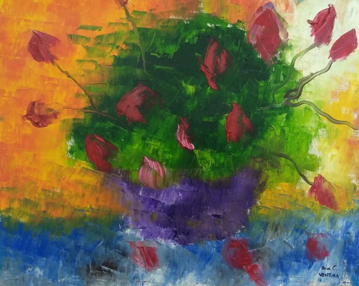 Malerei mit dem Titel "Flores espatuladas…" von Ana Cristina Ventura, Original-Kunstwerk, Öl
