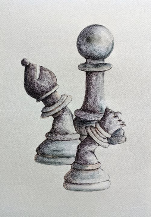 Chess Wall Art Chess Pieces Line Drawing King Queen Bishop 