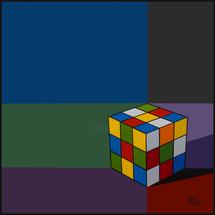 Sérigraphie Rubiks Cube. Art noir et blanc. Cubisme, œuvre dart encadrée  originale en édition limitée signée, dessin à la plume et à lencre, art  nerd des années 80 -  France