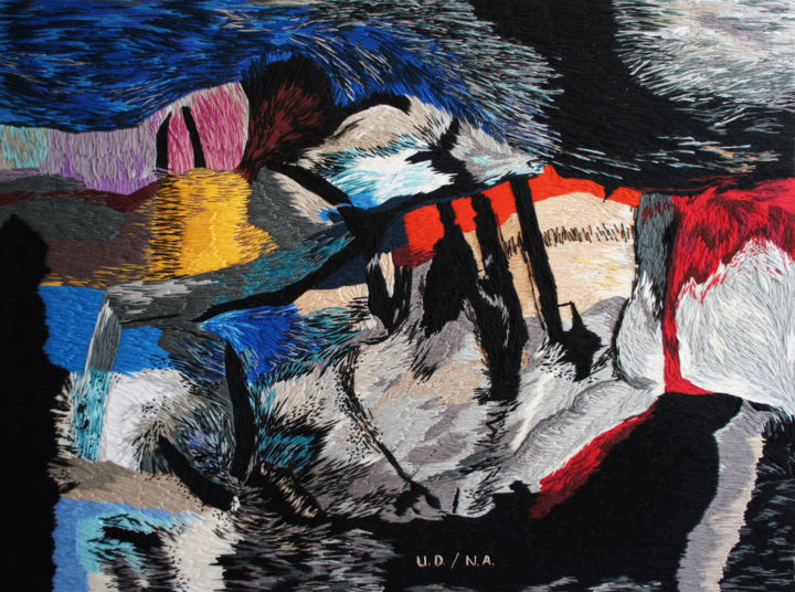 Textile Art titled "Abstract" by Nadiya Abdusalyamova, Original Artwork, Embroidery Mounted on Wood Stretcher frame