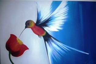 Pintura intitulada "beija flor" por Laurindo Joao Dos Santos Lauro, Obras de arte originais