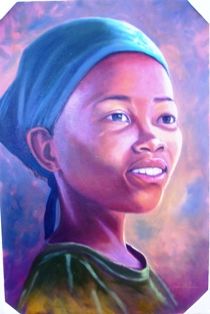 Pintura intitulada "menina da africa re…" por Laurindo Joao Dos Santos Lauro, Obras de arte originais