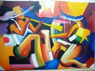 Painting titled "cubismo musical" by Laurindo Joao Dos Santos Lauro, Original Artwork