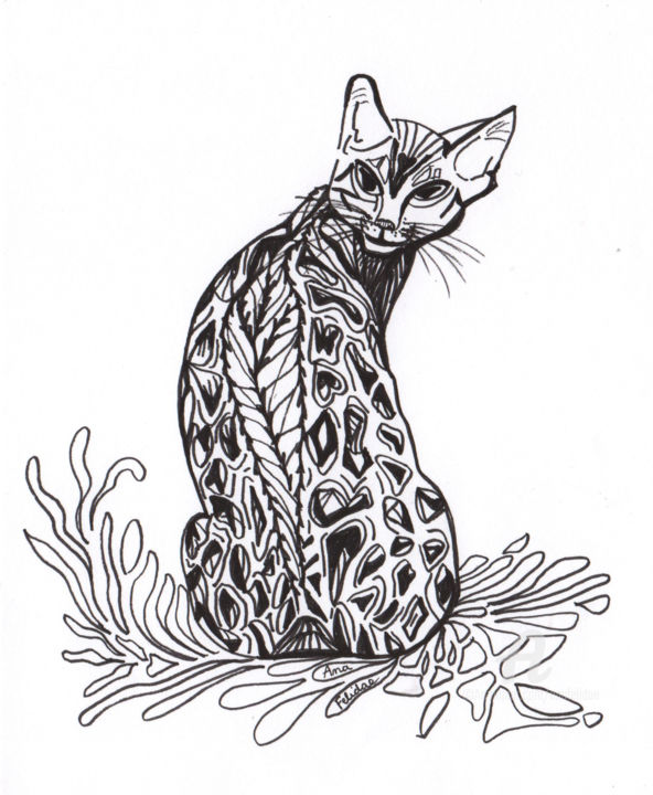 Desenho intitulada "My magical cat" por Ana Felidae, Obras de arte originais, Marcador