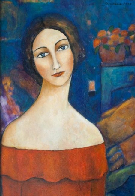 Painting titled "Woman in red" by Ana Gaai, Original Artwork, Oil