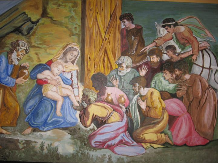 Pintura titulada "L'adoration des Mag…" por Ana Macovei, Obra de arte original, Acrílico