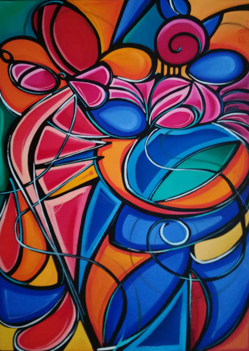 Painting titled "Colorful abstractio…" by Anahit Mirijanyan, Original Artwork, Oil Mounted on Wood Stretcher frame