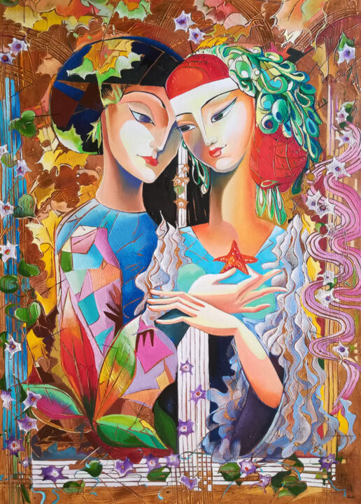 Painting titled "Confession (50x70cm…" by Anahit Mirijanyan, Original Artwork, Oil Mounted on Wood Stretcher frame
