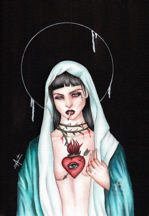 Peinture intitulée "Sainte" par Ana M, Œuvre d'art originale, Aquarelle