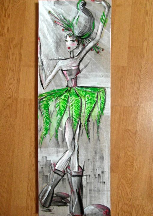 Painting titled "Plante verte" by Anaïs Cart, Original Artwork, Acrylic