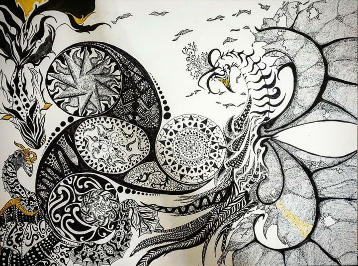 Zeichnungen mit dem Titel "Dots" von Anaïs Lr, Original-Kunstwerk, Marker