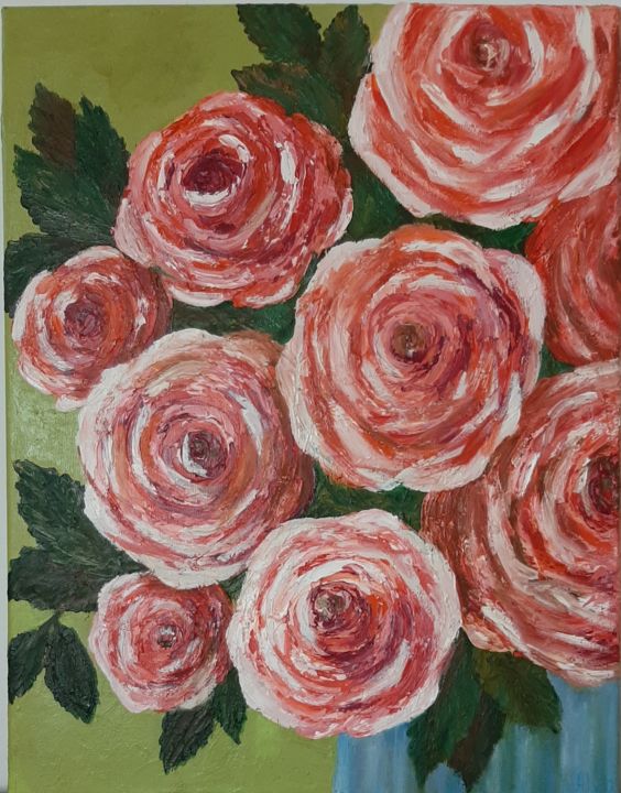 Painting titled "roses" by Ana Isac, Original Artwork, Oil