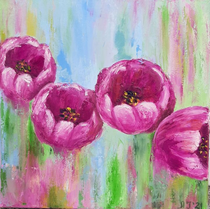 Painting titled "tulips" by Ana Isac, Original Artwork, Oil