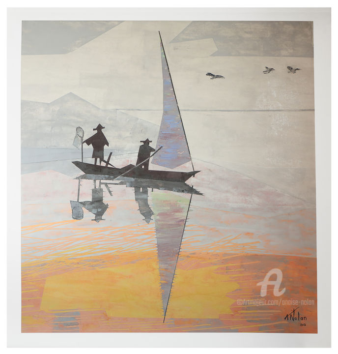 Schilderij getiteld "Zen Fishermen" door Anaïse Nolan, Origineel Kunstwerk