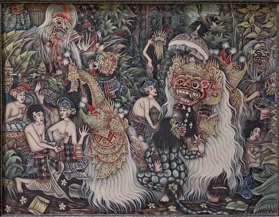 Peinture intitulée "Barong And Rangda" par Dwi Wuryaningsih, Œuvre d'art originale, Huile