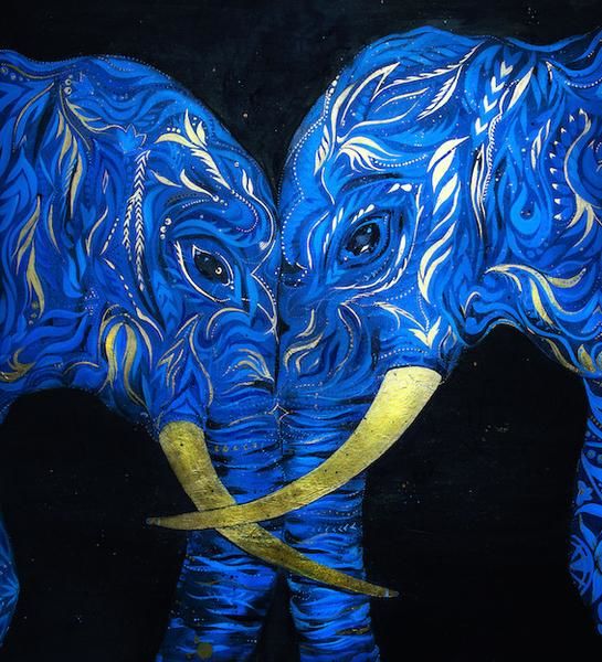 Картина под названием "Blue Ele's" - Ana Kuni, Подлинное произведение искусства
