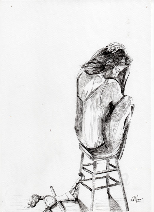 Drawing titled "Mejor no te cuento…" by Analía Alfano, Original Art, Ballpoint pen