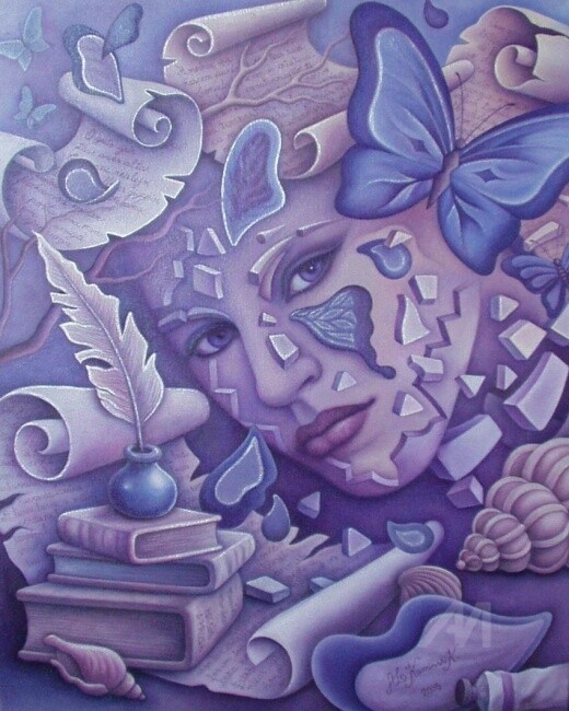 Painting titled "CABBEa_A_LILAS.jpg" by Ana Luisa Kaminski Analuka, Original Artwork, Oil