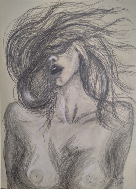Drawing titled "Nude" by Anamaria Eftimie, Original Artwork, Pencil