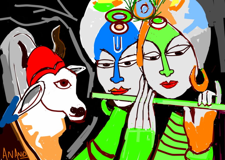 「krishna-radha-playi…」というタイトルのデジタルアーツ Anandswaroop Manchirajuによって, オリジナルのアートワーク, デジタル絵画